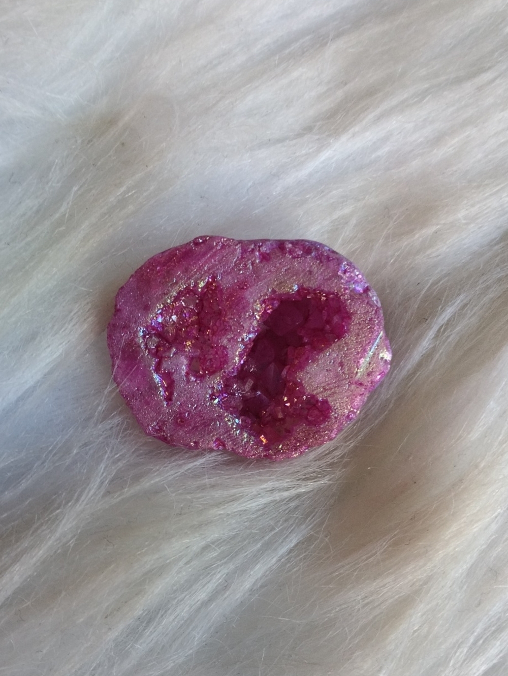 Small Pink Auea Quartz Druzy Geode Crystal Decorative Accent